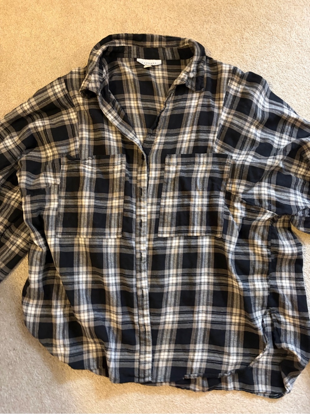 Topshop Black and White Plaid Button-Down Shirt